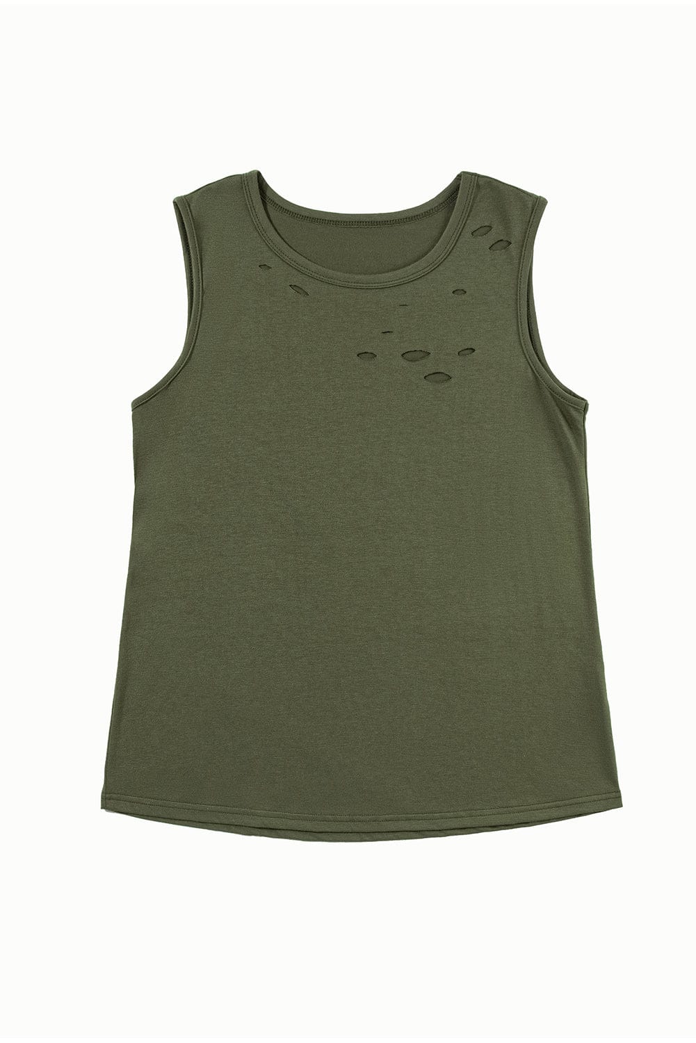 Jungle Green Edgy Distressed Tank Top with Crew Neck