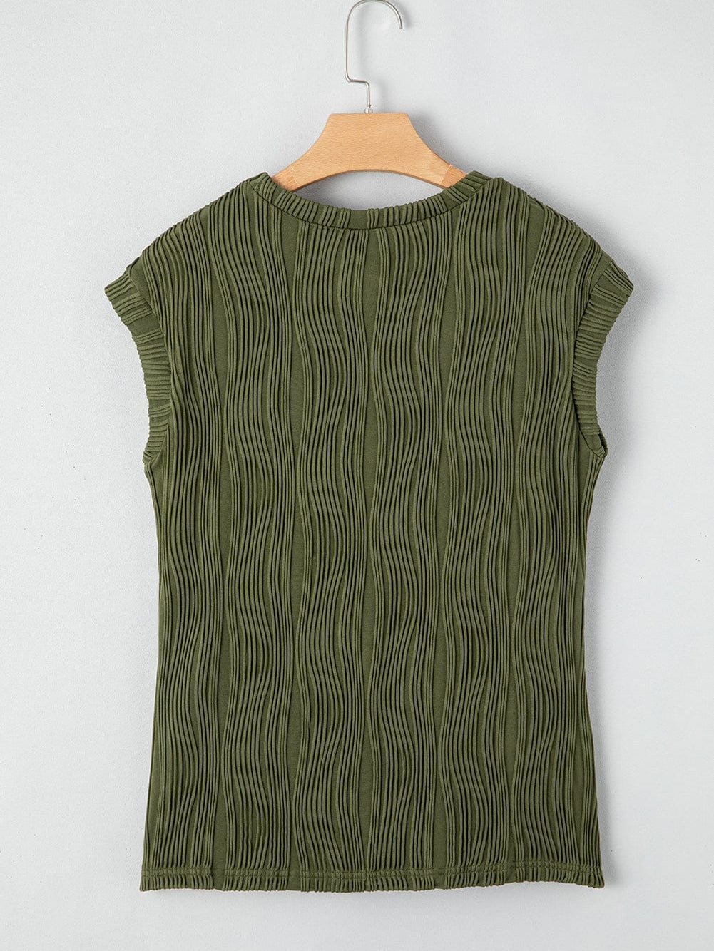 Jungle Green Textured Wave Cap Sleeve Blouse
