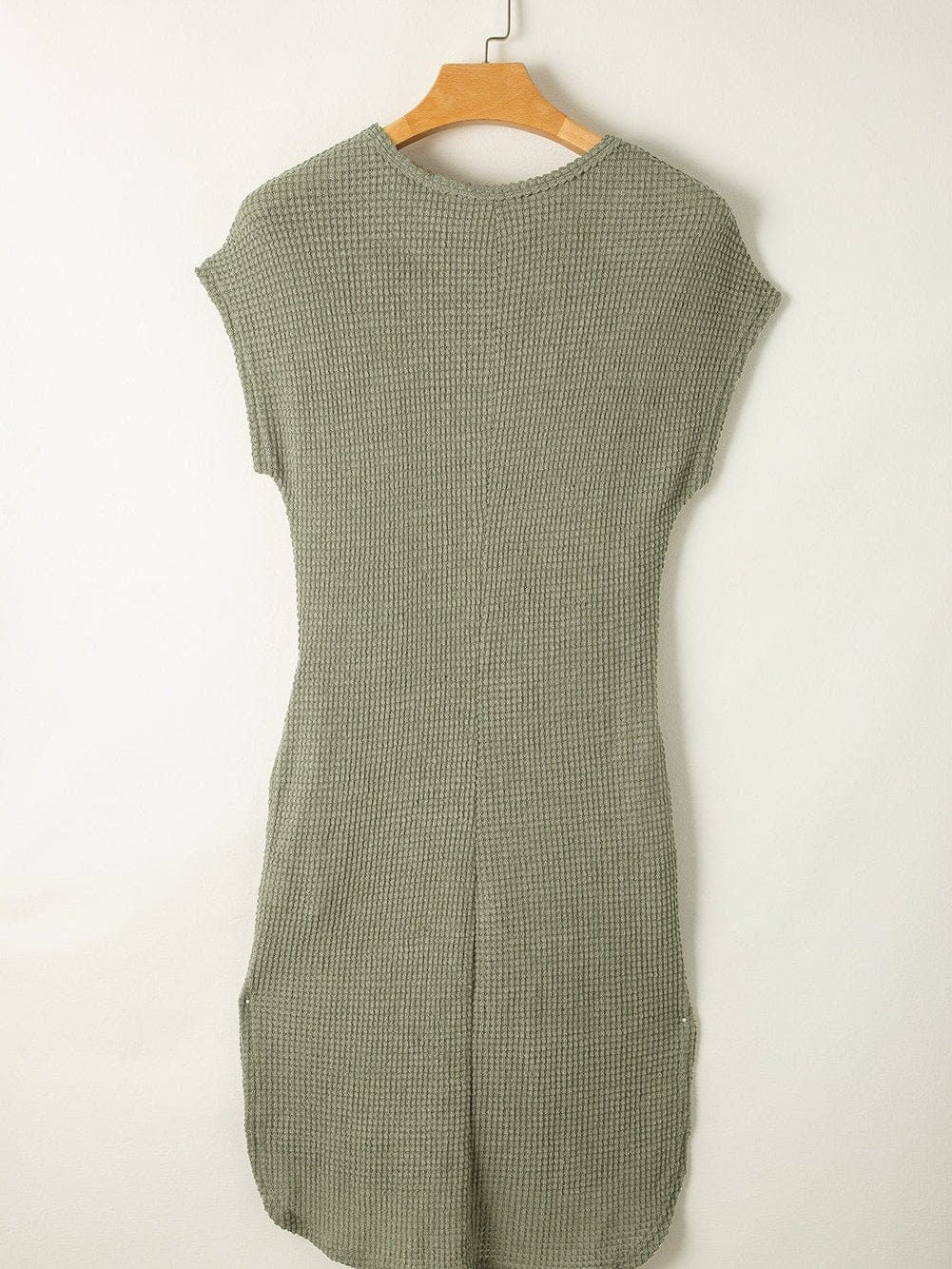 Jungle Green Waffle Knit Batwing Sleeve T-shirt Dress