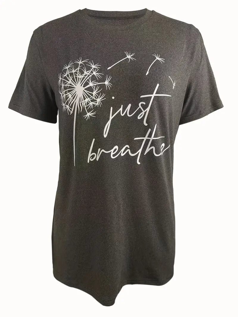 Just Relax Dandelion Print Tee, Casual Crew Neck Short Sleeve Shirt, Ladies Apparel
