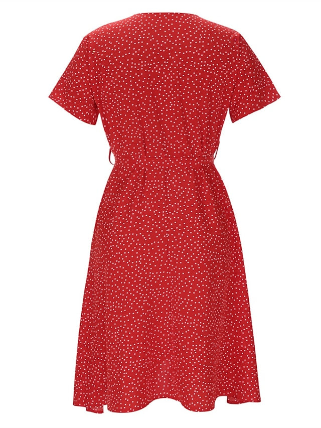 Women's Dress - Casual Dress Swing Dress Floral Dress Midi Dress Black Wine Red Short Sleeve Ditsy Floral Print Summer Spring V Neck Fashion Vacation Loose Fit 2023 S M L XL XXL 3XL