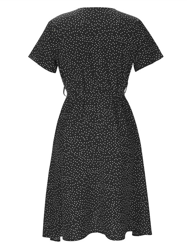Women's Dress - Casual Dress Swing Dress Floral Dress Midi Dress Black Wine Red Short Sleeve Ditsy Floral Print Summer Spring V Neck Fashion Vacation Loose Fit 2023 S M L XL XXL 3XL