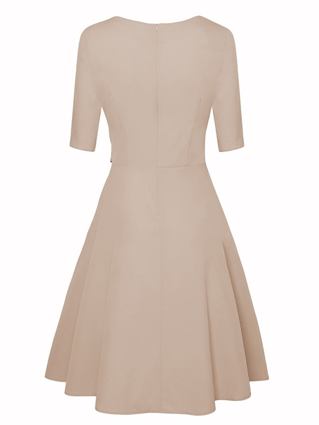 Women's Dress - Wedding Guest Dress Swing Dress A Line Dress Midi Dress Navy Blue Green Beige Half Sleeve Pure Color Lace up Summer Spring Crew Neck Work Party Vacation 2023 S M L XL XXL