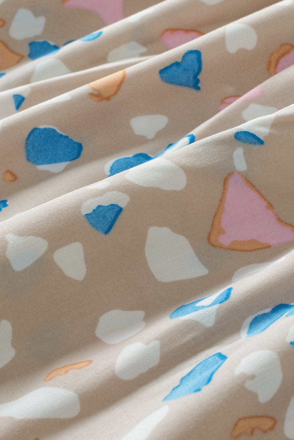 Khaki Abstract Print Crisscross V Neck Ruffle Sleeve Flowy Blouse