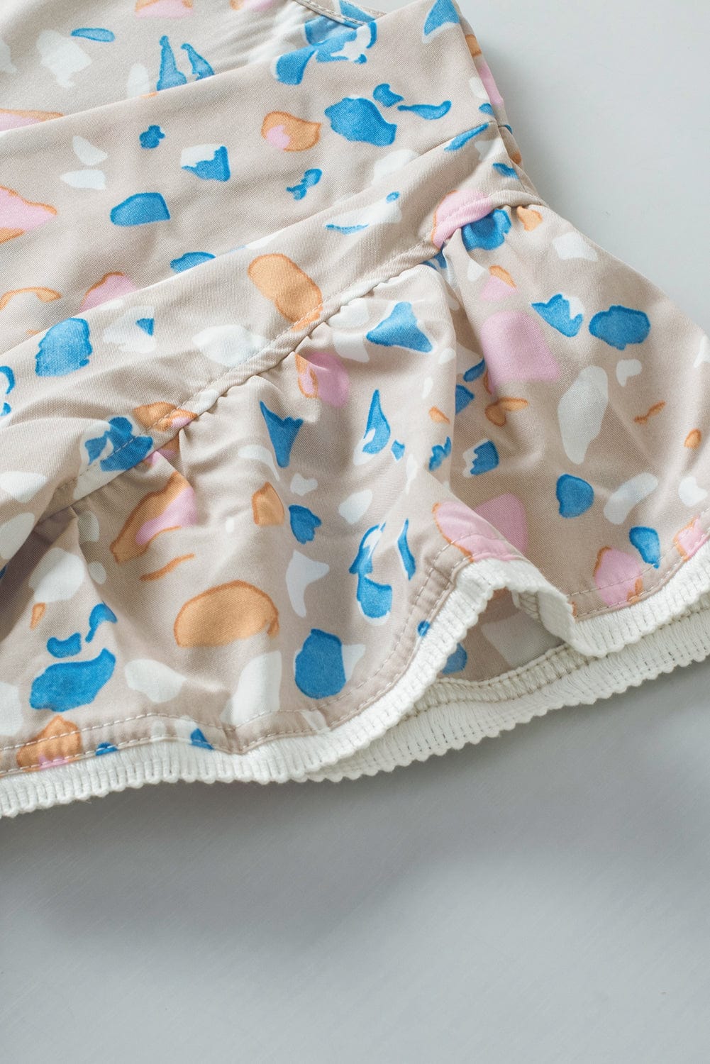 Khaki Abstract Print Crisscross V Neck Ruffle Sleeve Flowy Blouse