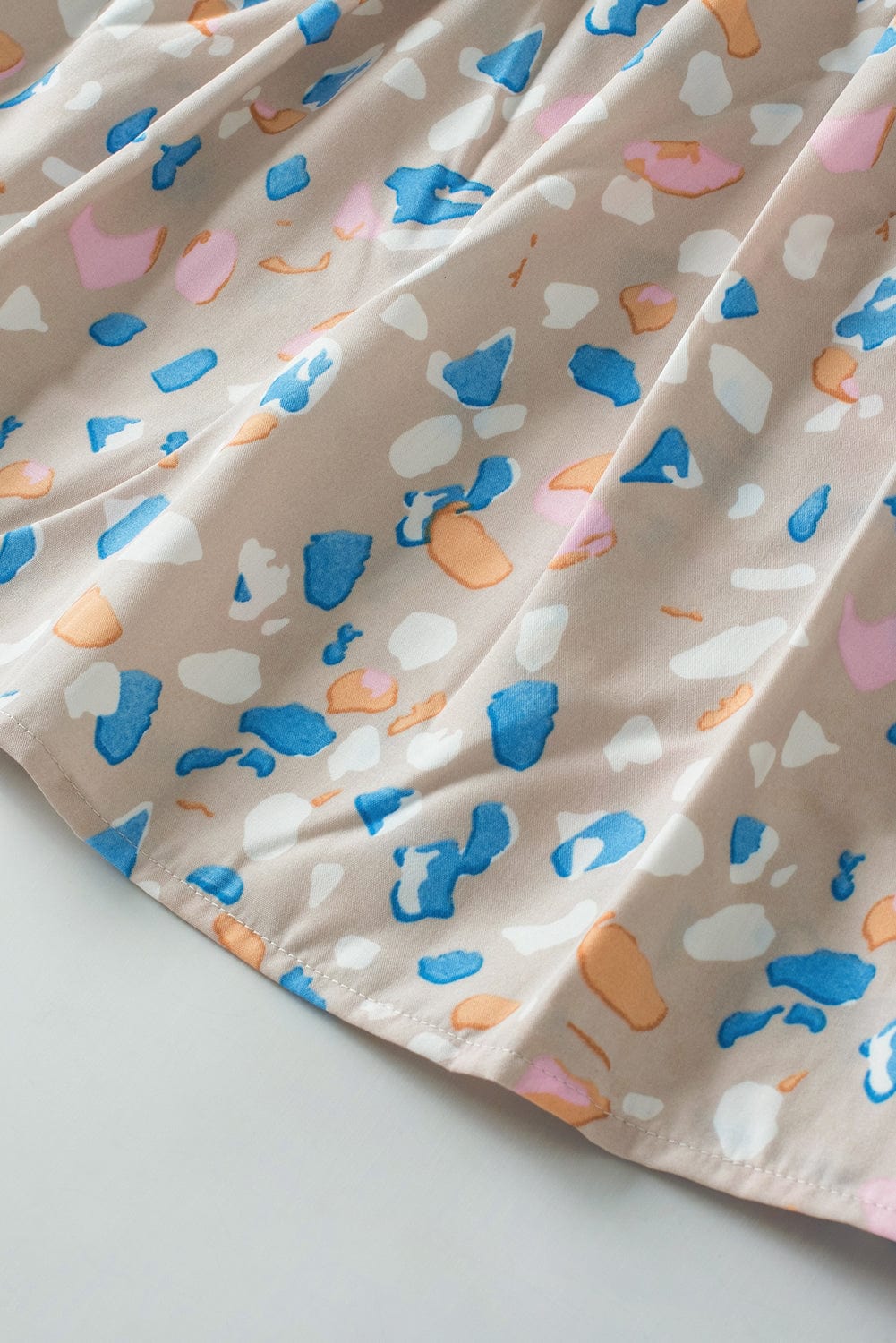 Khaki Abstract Print Crisscross V Neck Ruffle Sleeve Flowy Blouse