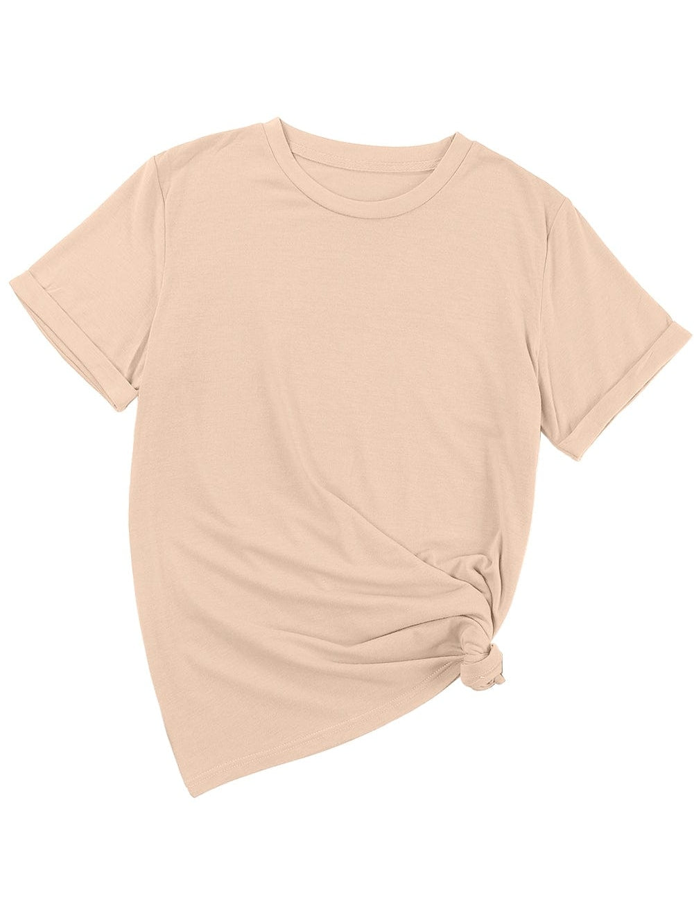 Khaki Basic Round Neck Short Sleeve Top
