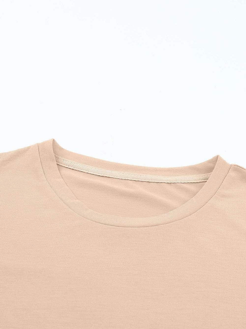 Khaki Basic Round Neck Short Sleeve Top