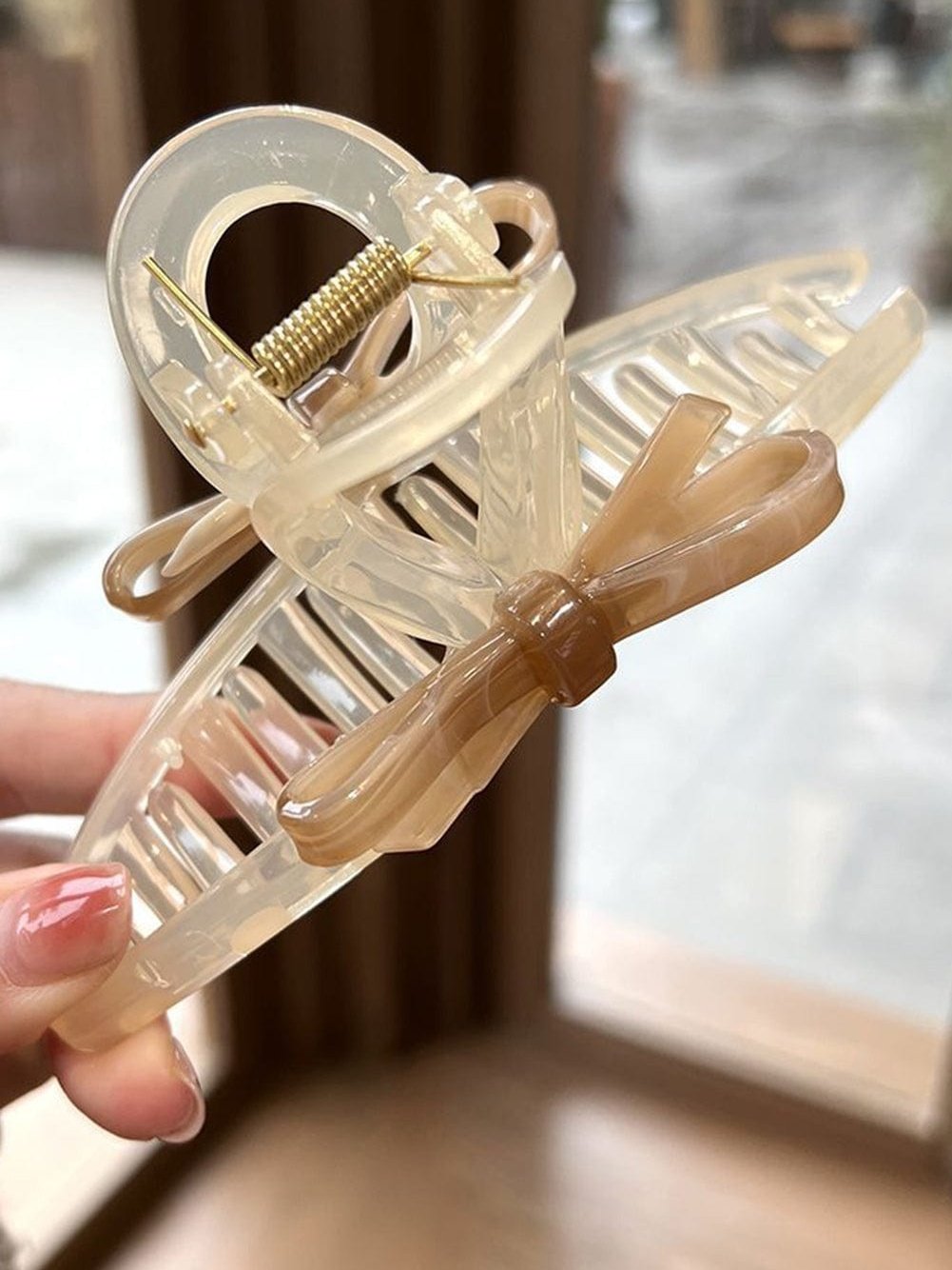 Khaki Bow Shaped Plastic Large Hair Clip