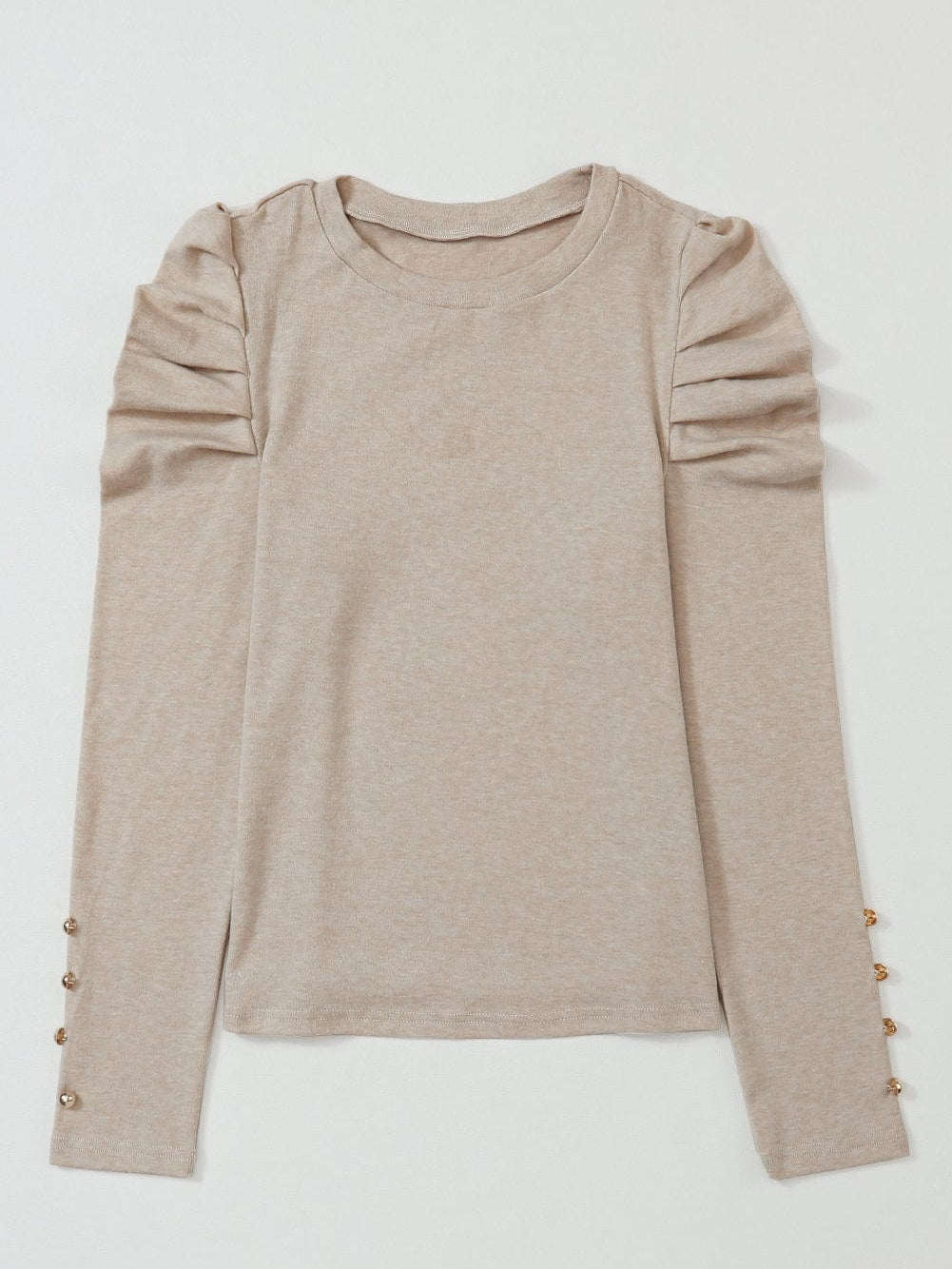 Khaki Buttoned Cuff Long Sleeve Sheath Blouse