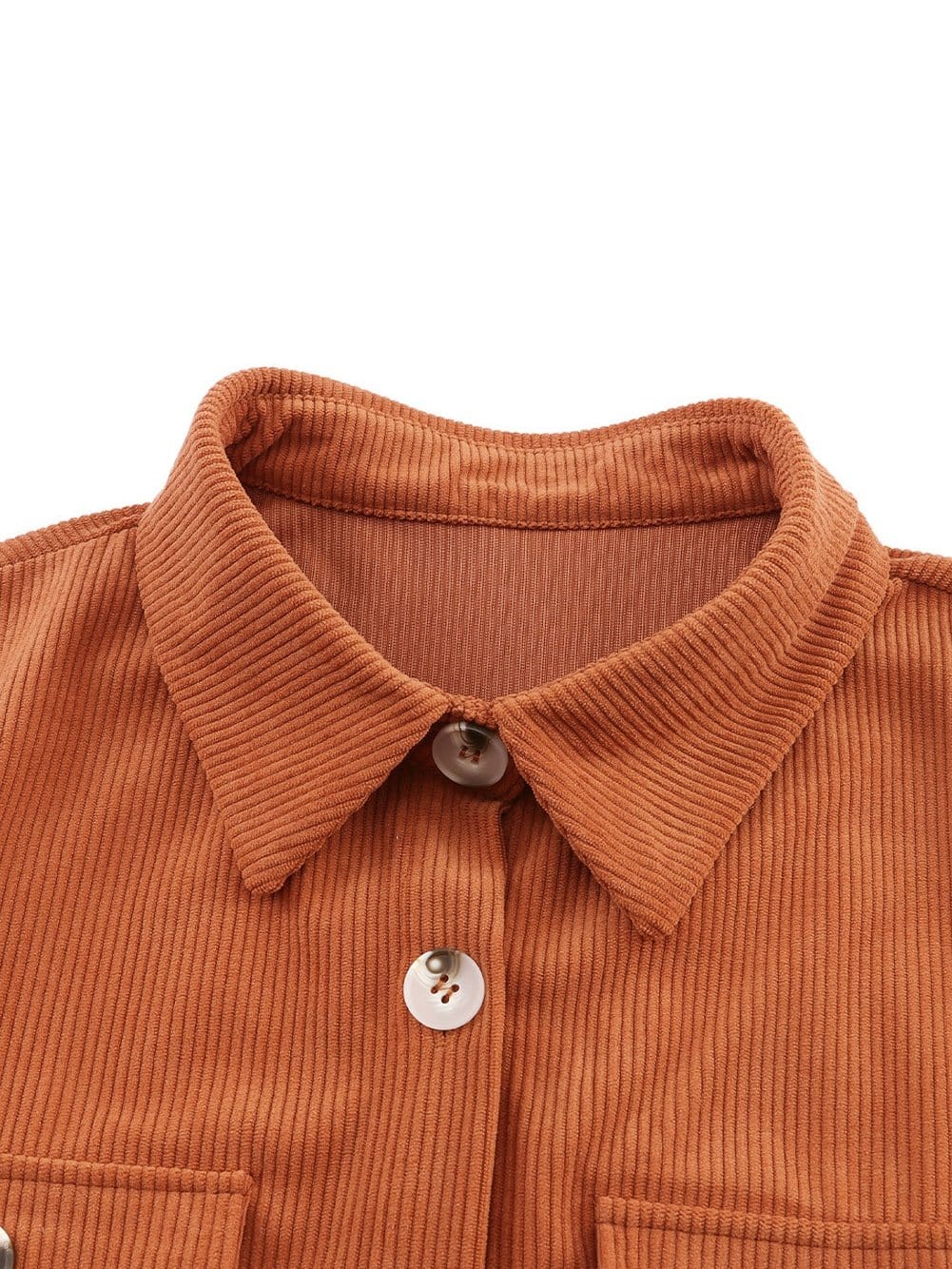 Khaki Corduroy Button-Up Long Sleeve Mini Dress