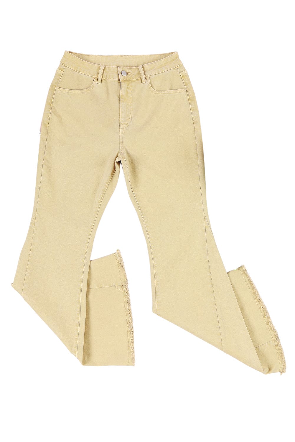 Khaki Frayed Hem High Waist Denim Flare Pants