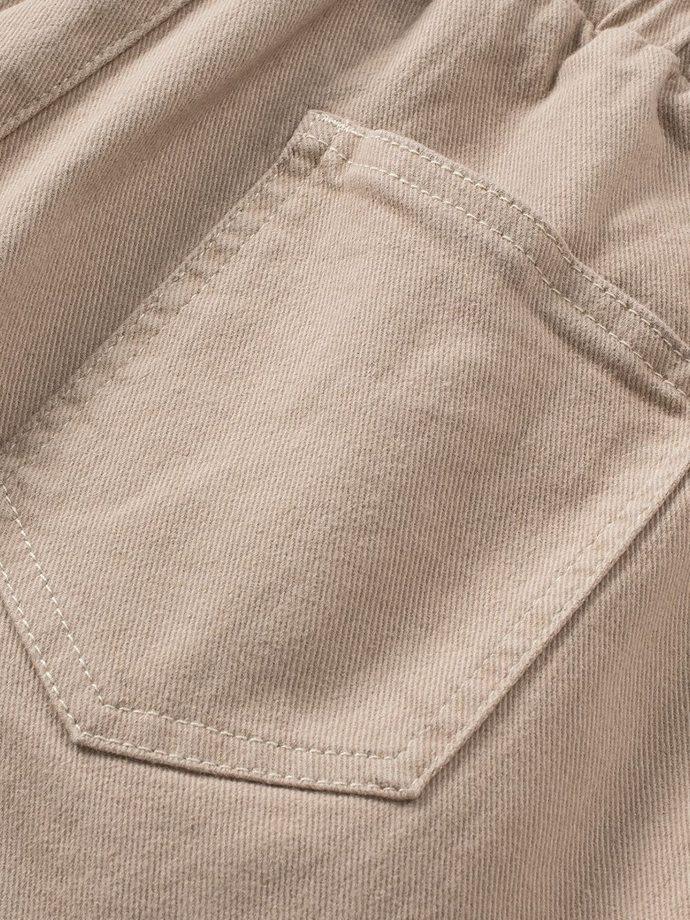 Khaki High Waist Smocked Elastic Denim Shorts