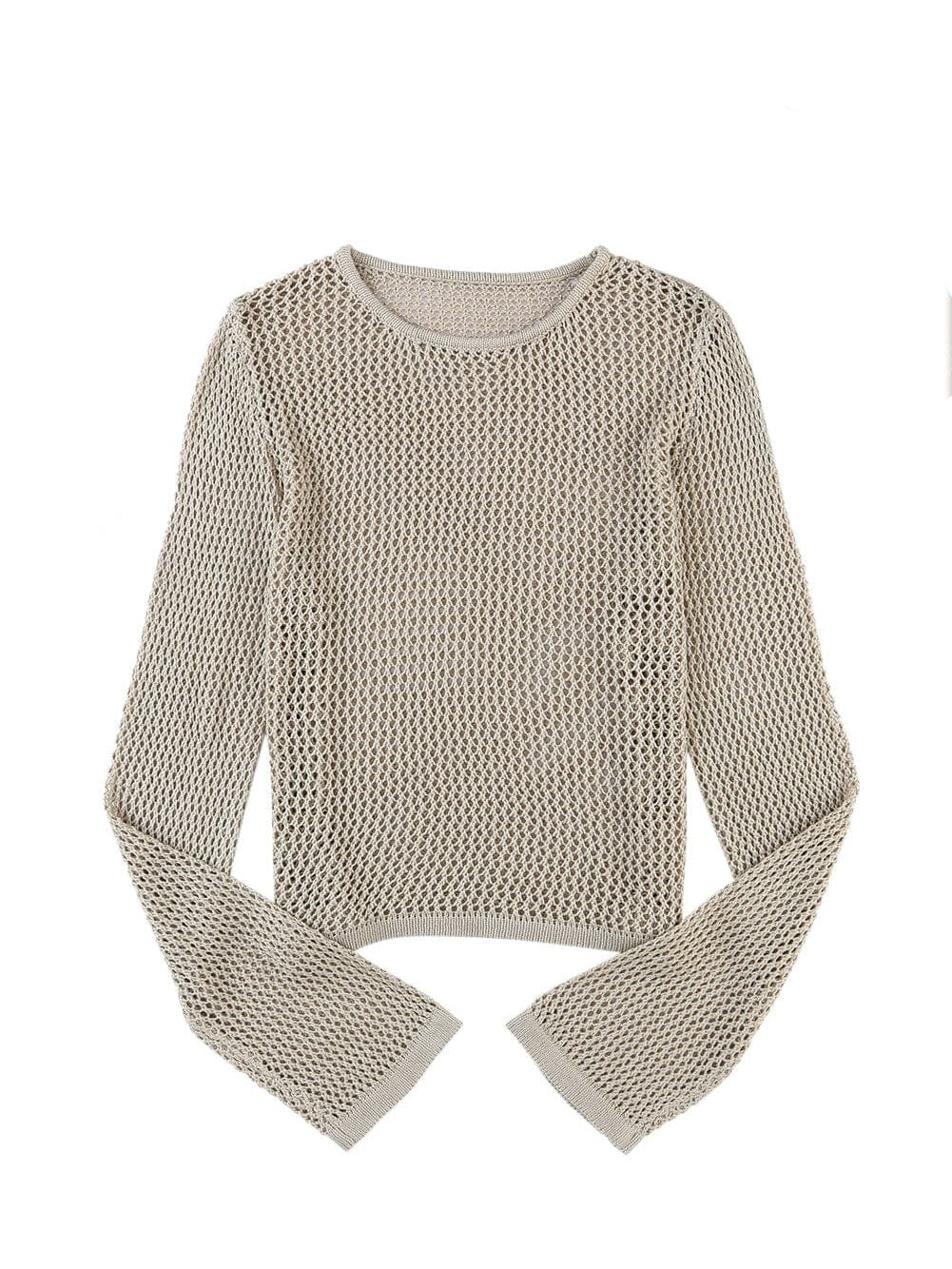 Khaki Hollow Knit Sweater with Open Stitch Detail