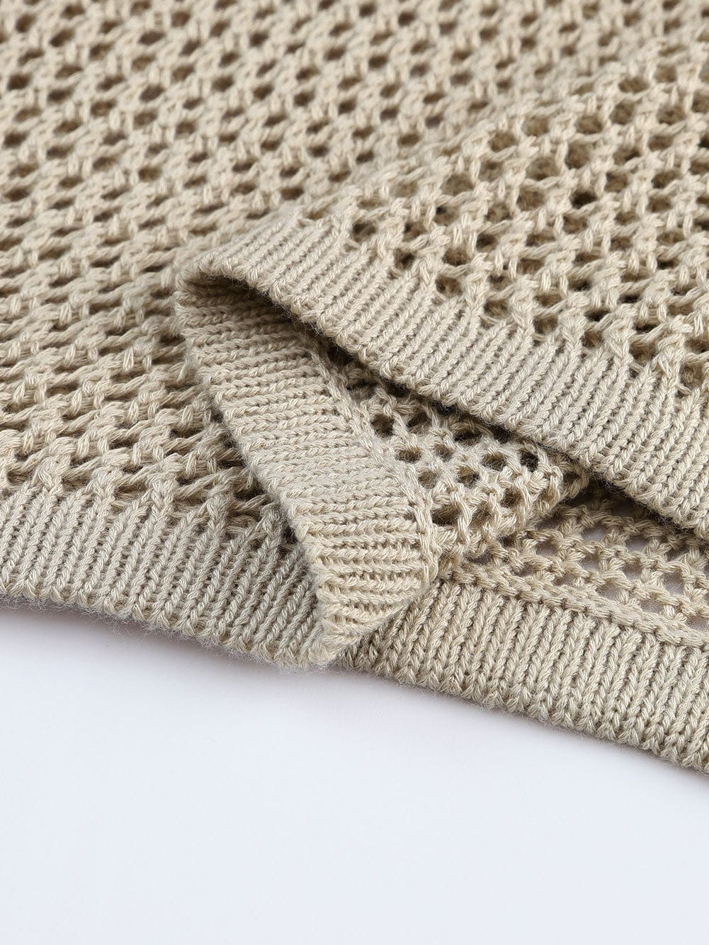 Khaki Hollow Knit Sweater with Open Stitch Detail