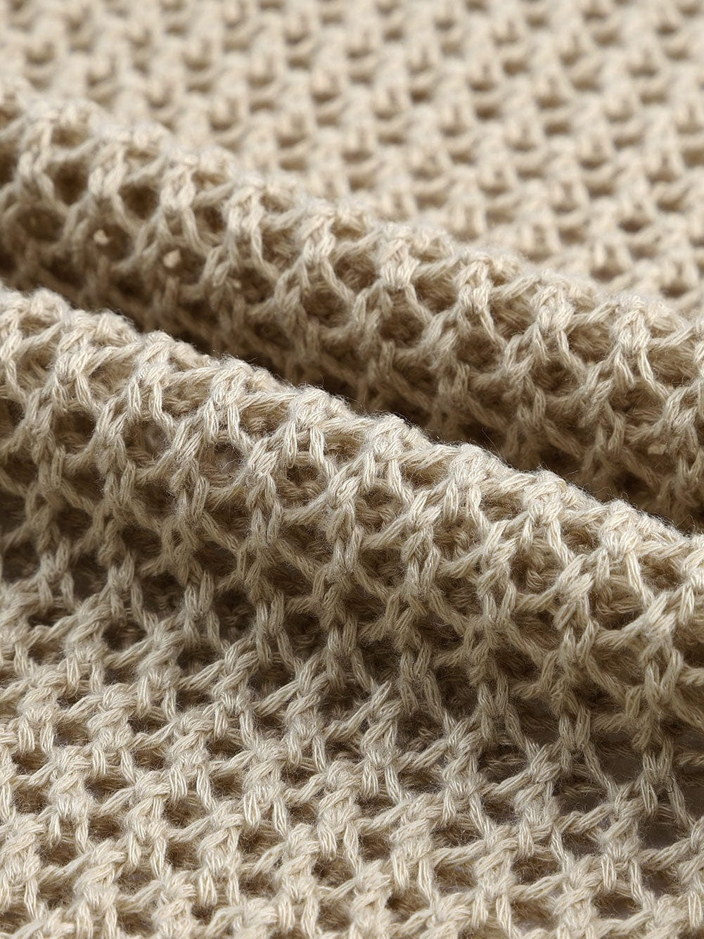 Khaki Hollow Knit Sweater with Open Stitch Detail