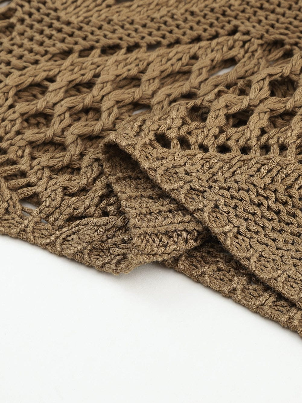 Khaki Hollowed Knit V Neck Batwing Sleeve Shift Sweater