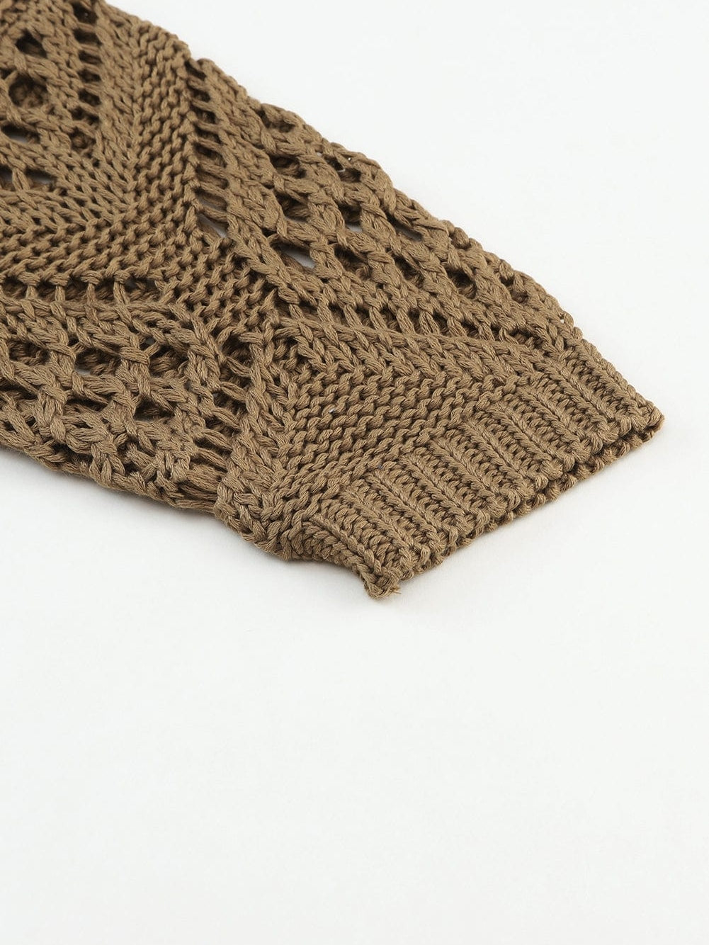 Khaki Hollowed Knit V Neck Batwing Sleeve Shift Sweater