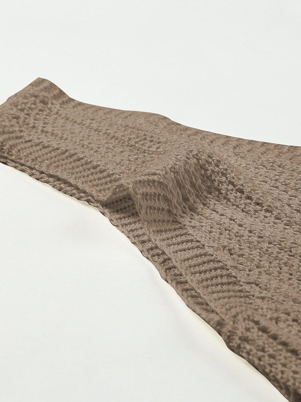 Khaki Hollowed V Neck Knit Tank Top