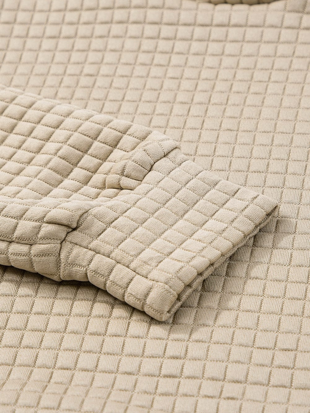 Khaki Lattice Textured Kangaroo Pocket Hooded Hoodie