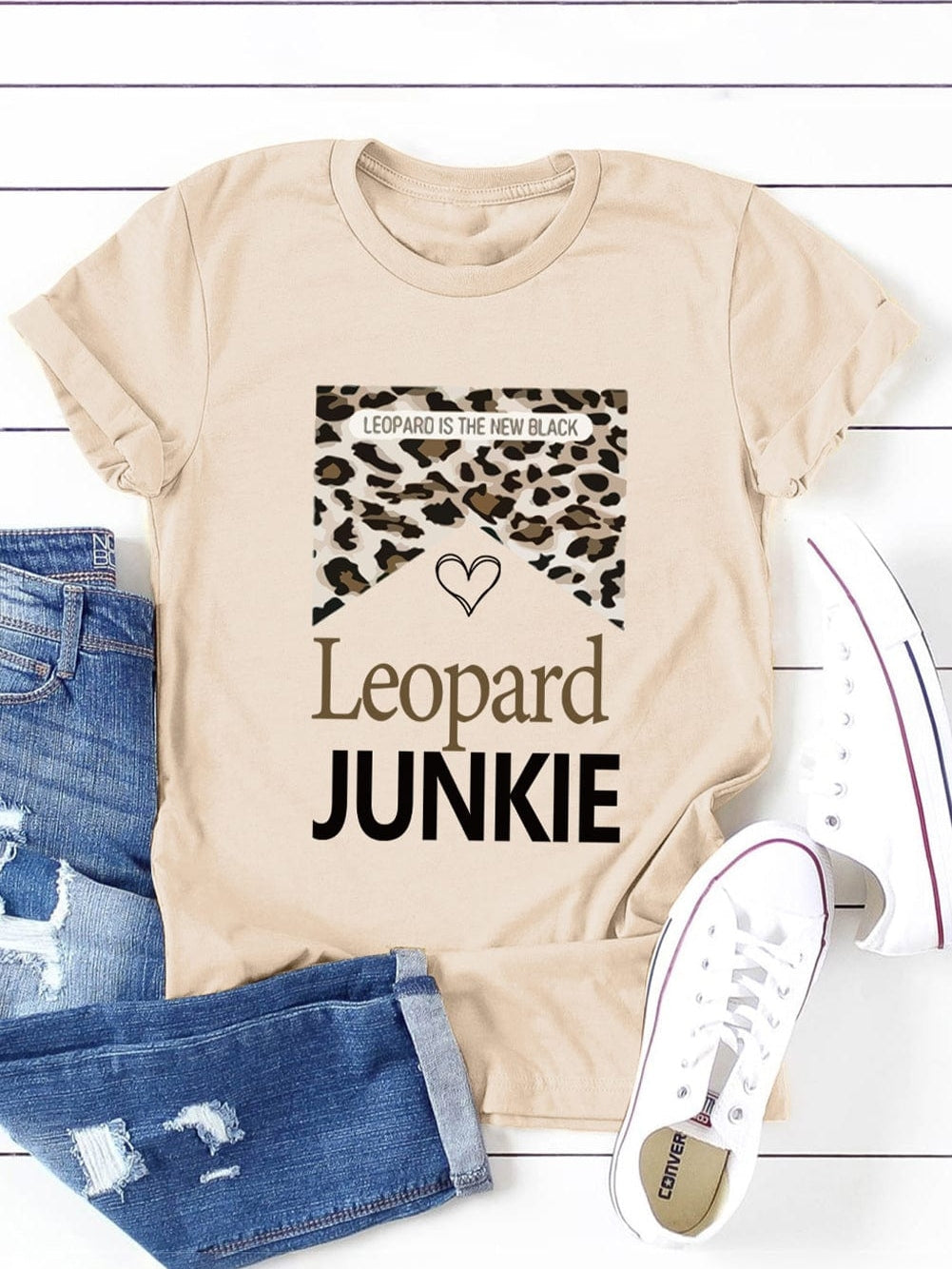 Khaki Leopard Graphic Tee in JUNKIE Style