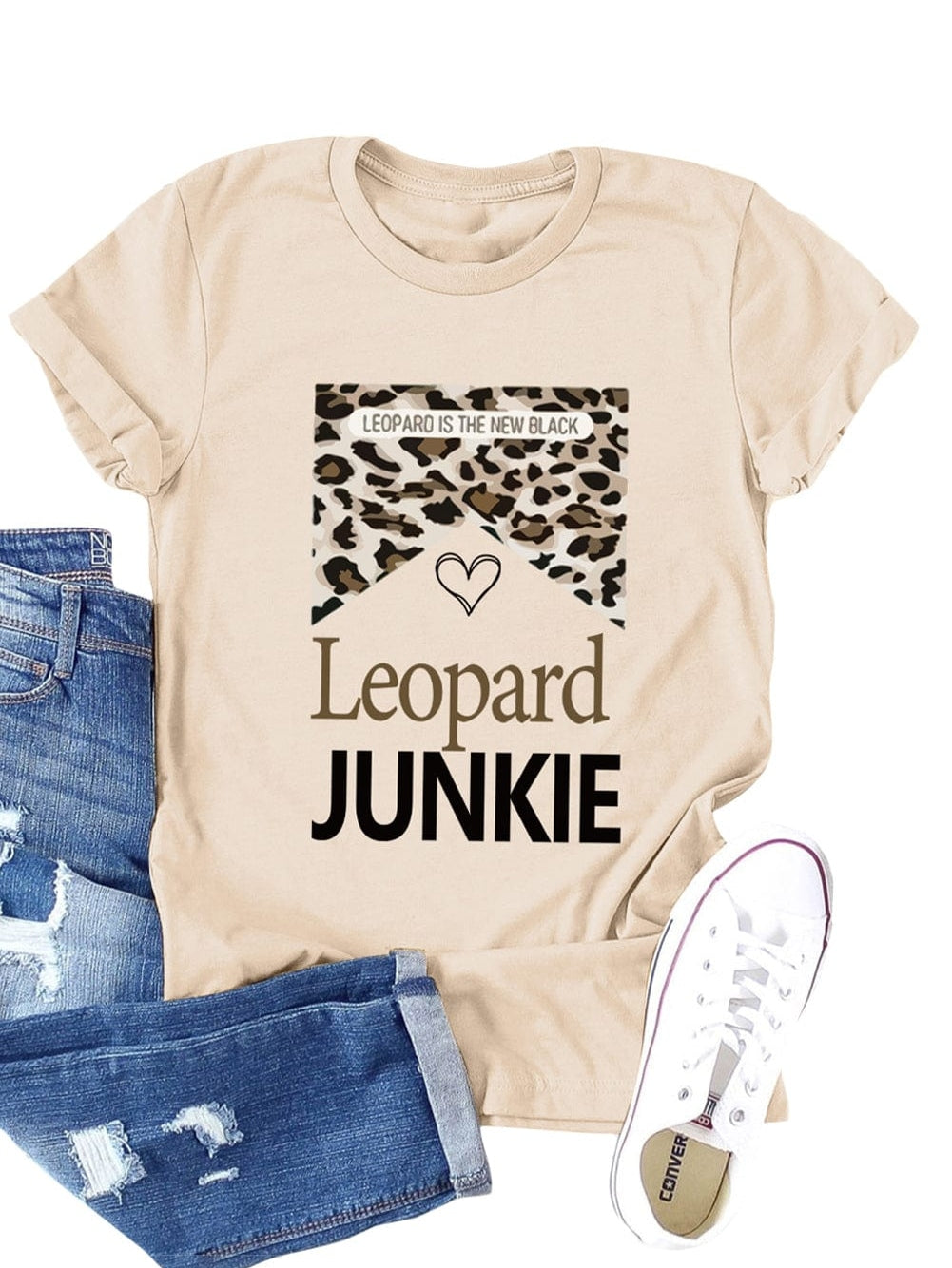 Khaki Leopard Graphic Tee in JUNKIE Style