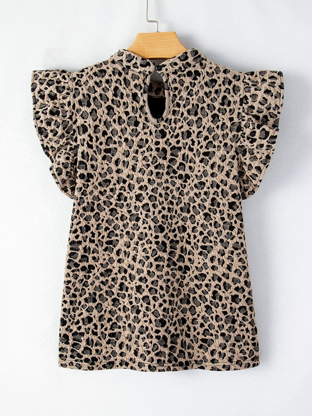 Khaki Leopard Print Ruffle Sleeve Top
