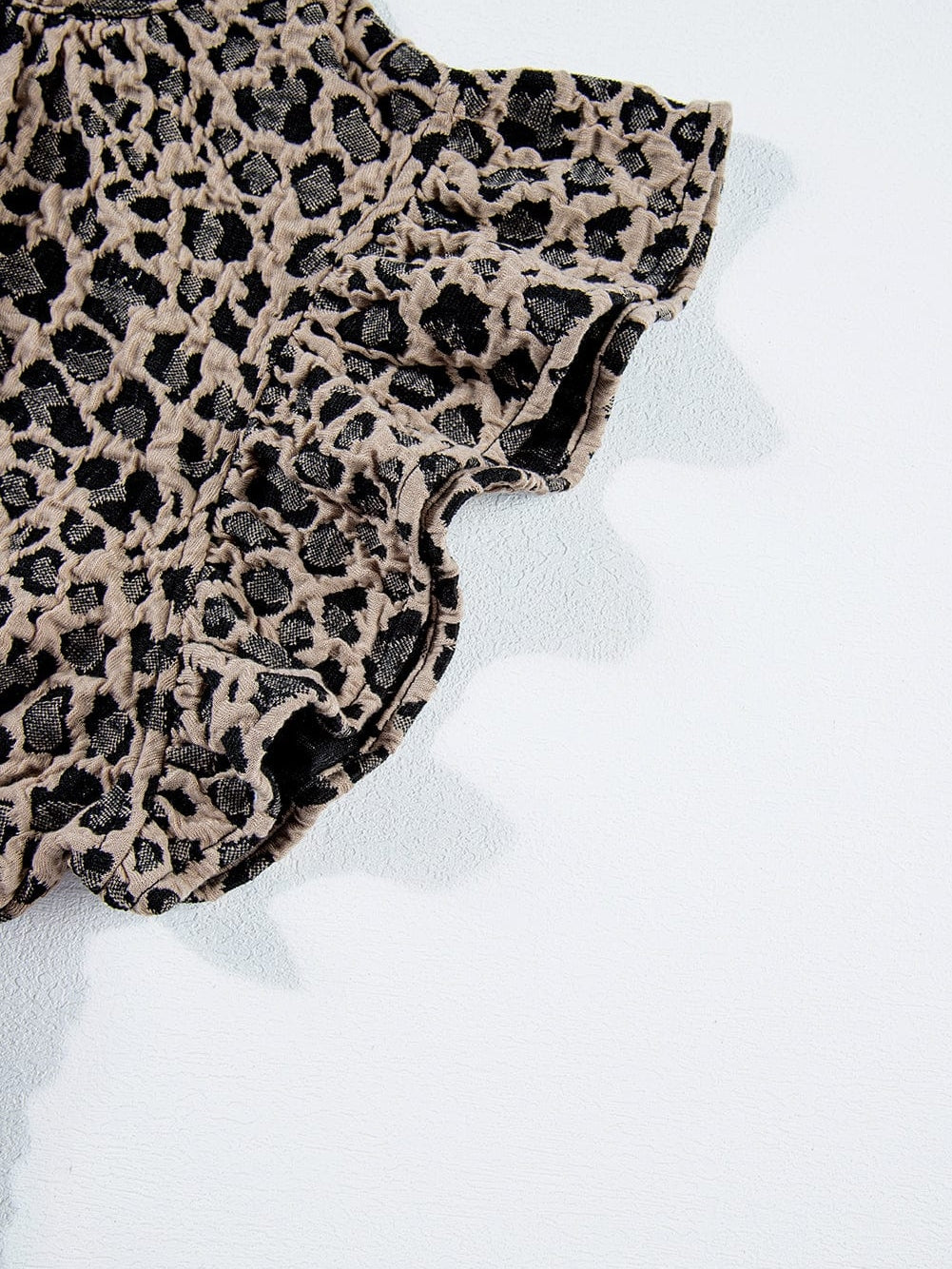Khaki Leopard Print Ruffle Sleeve Top