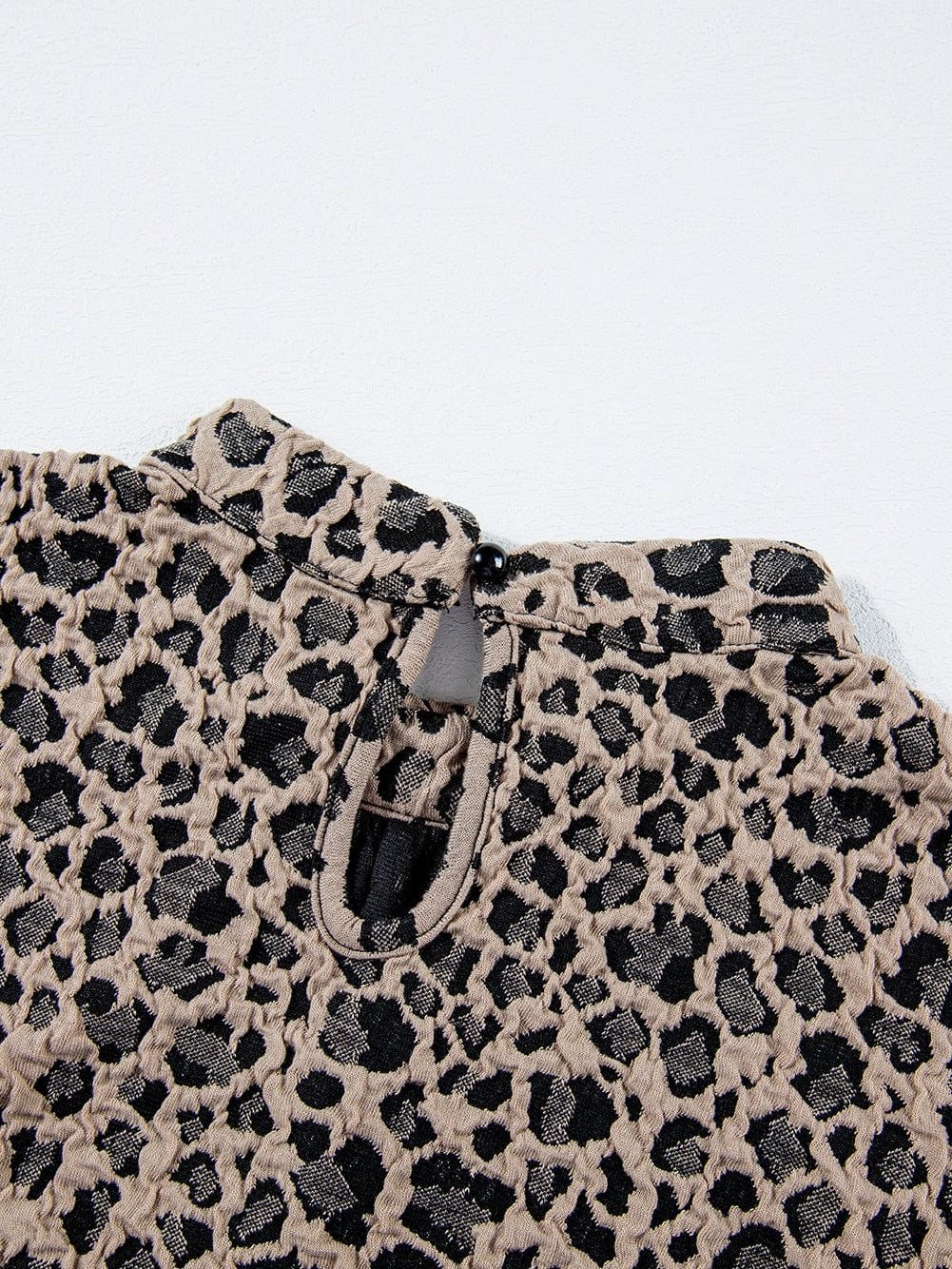 Khaki Leopard Print Ruffle Sleeve Top
