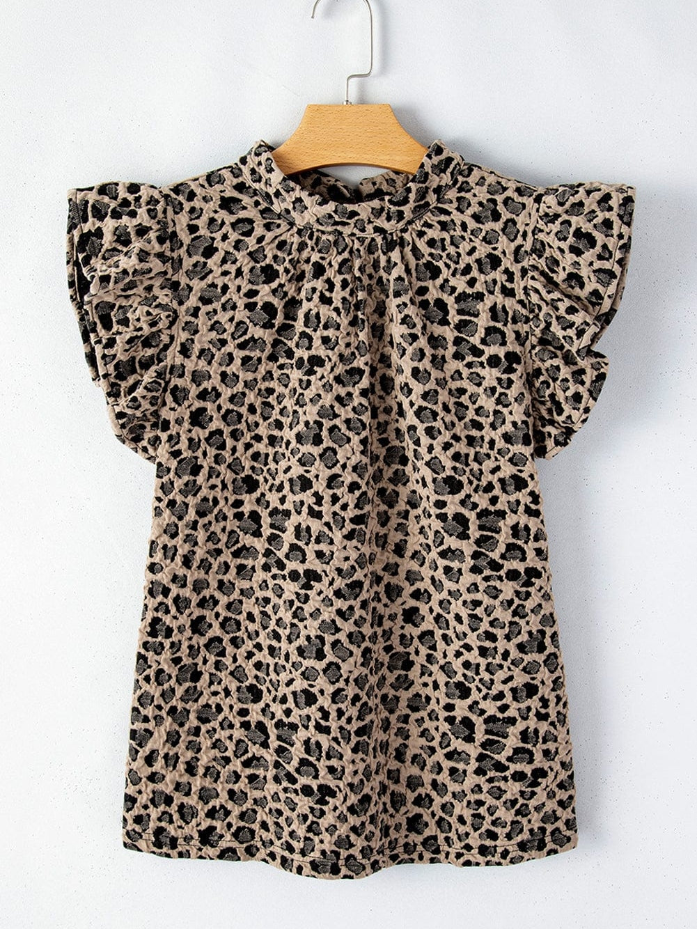 Khaki Leopard Print Ruffle Sleeve Top
