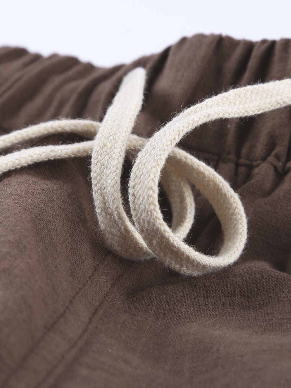 Khaki Linen Drawstring Shorts