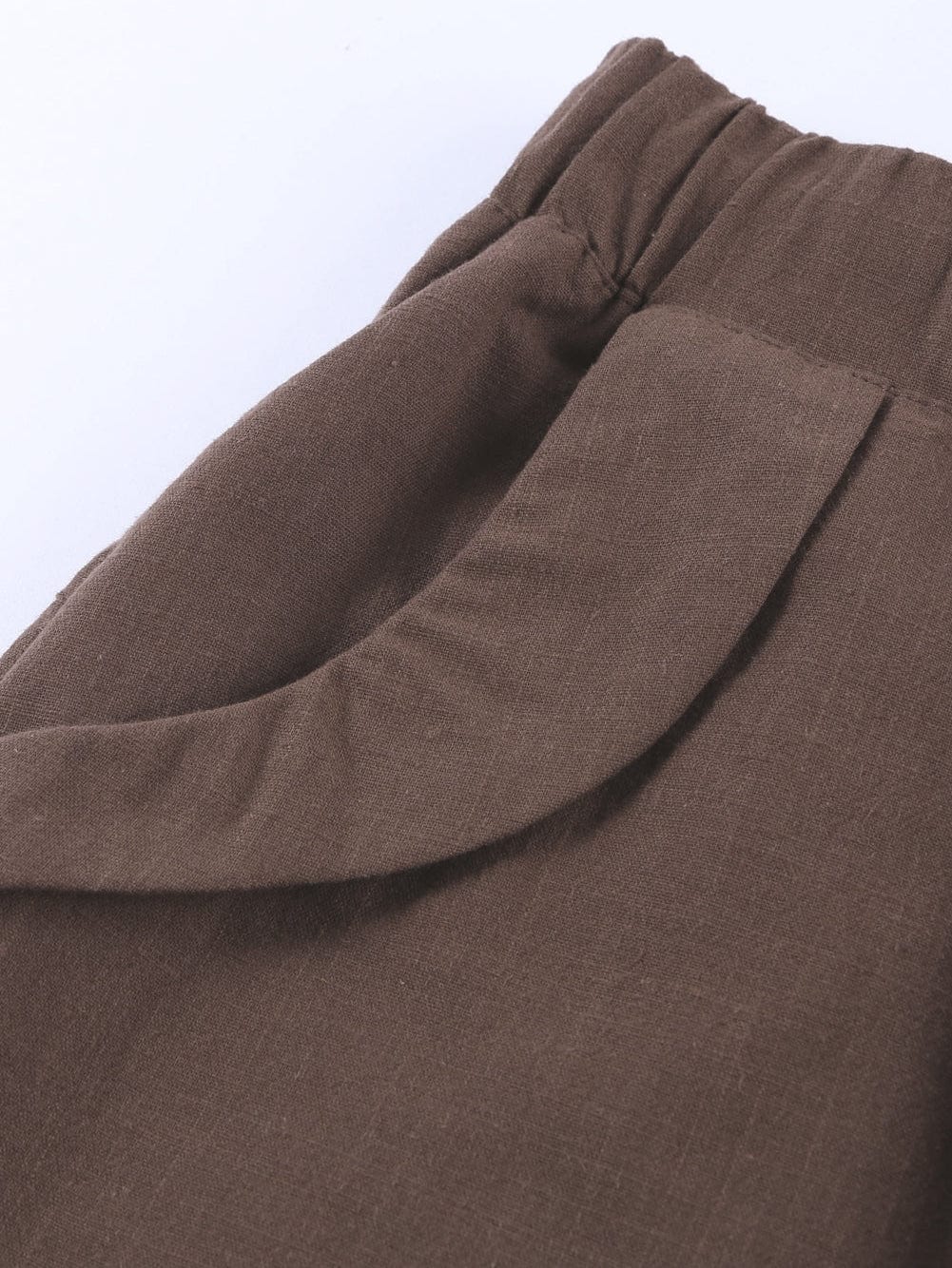 Khaki Linen Drawstring Shorts