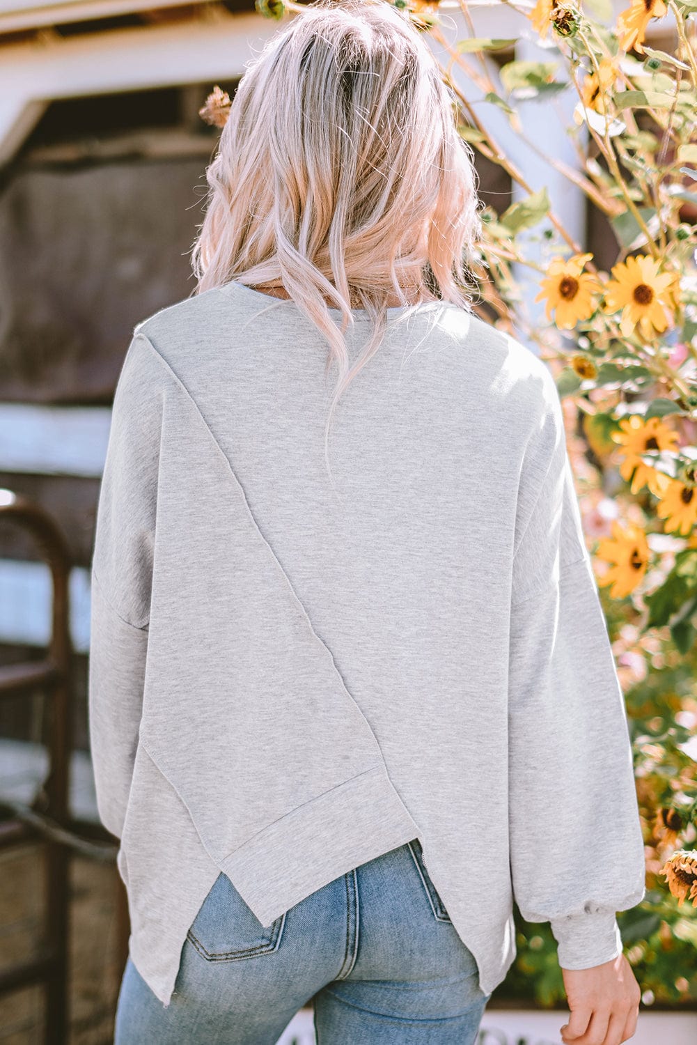 Khaki Patchwork Long Sleeve Top with Color Block Detail