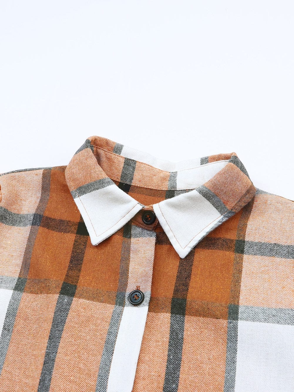 Khaki Plaid Ruffle Sleeve Shirt Dress with Collared Neck