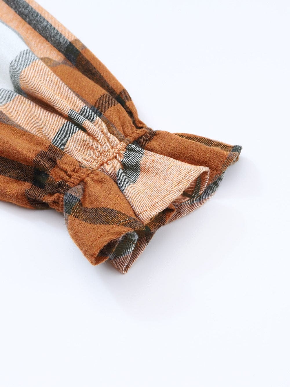 Khaki Plaid Ruffle Sleeve Shirt Dress with Collared Neck