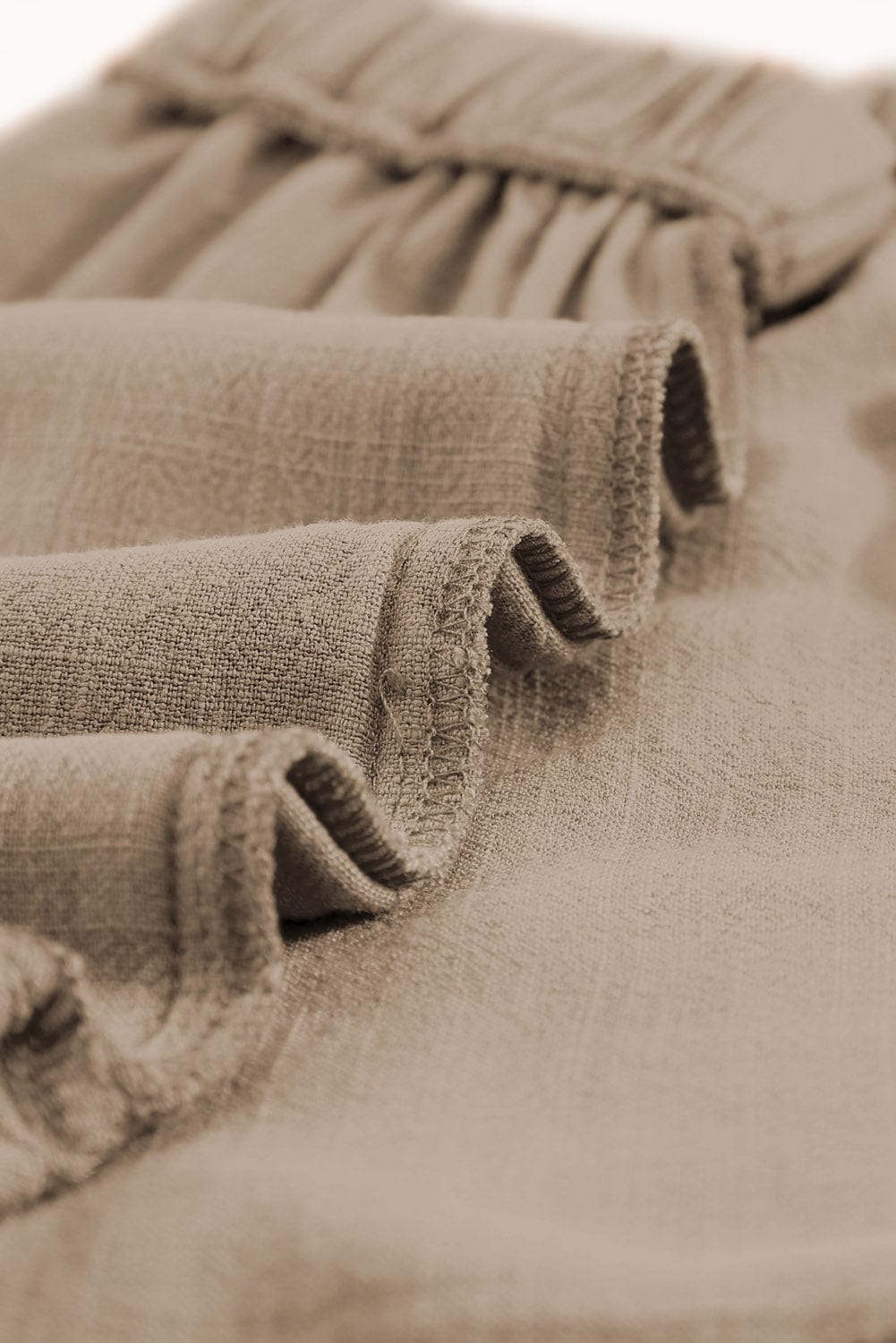 Khaki Pocketed Ruffle Shorts with High Waist