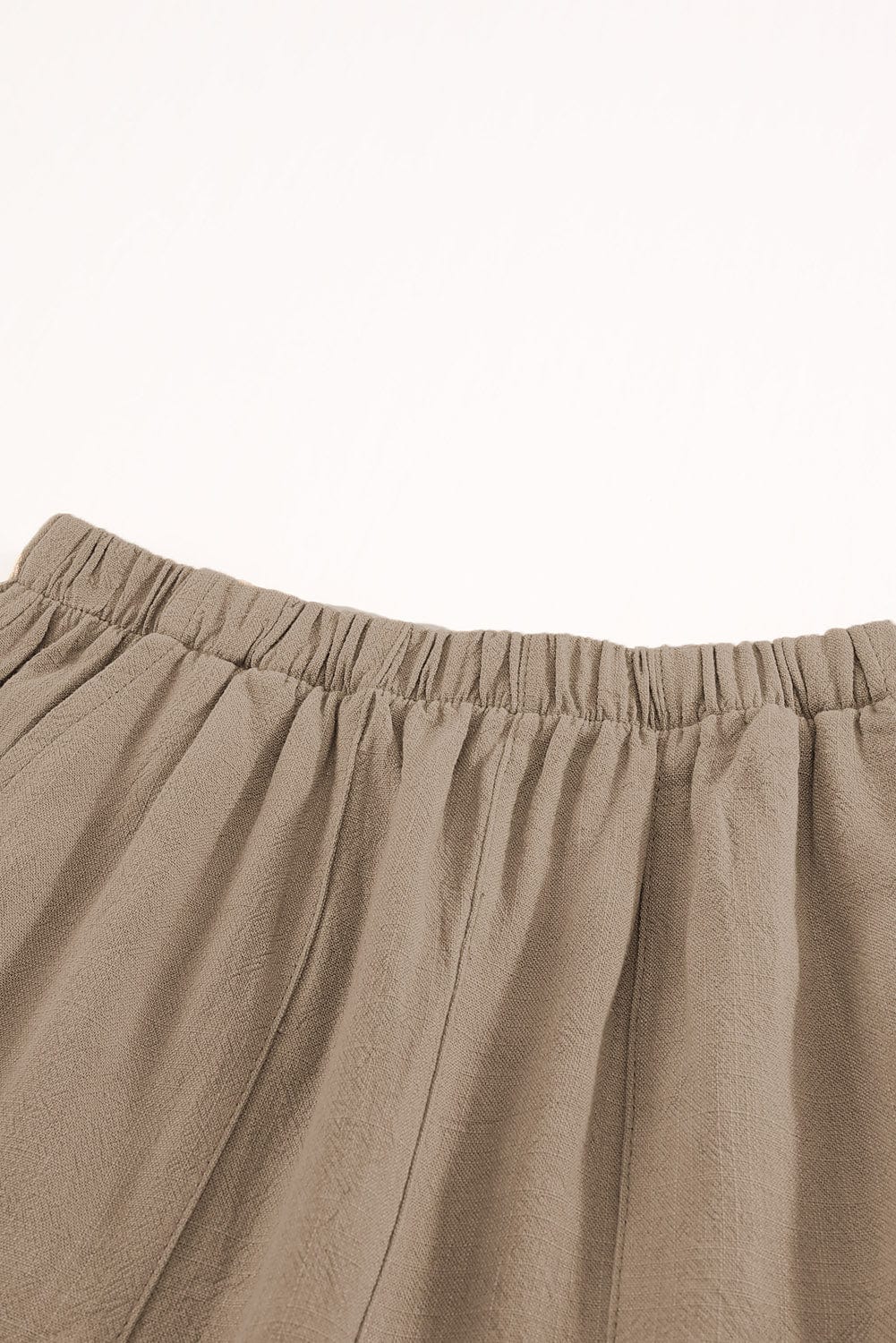 Khaki Pocketed Ruffle Shorts with High Waist