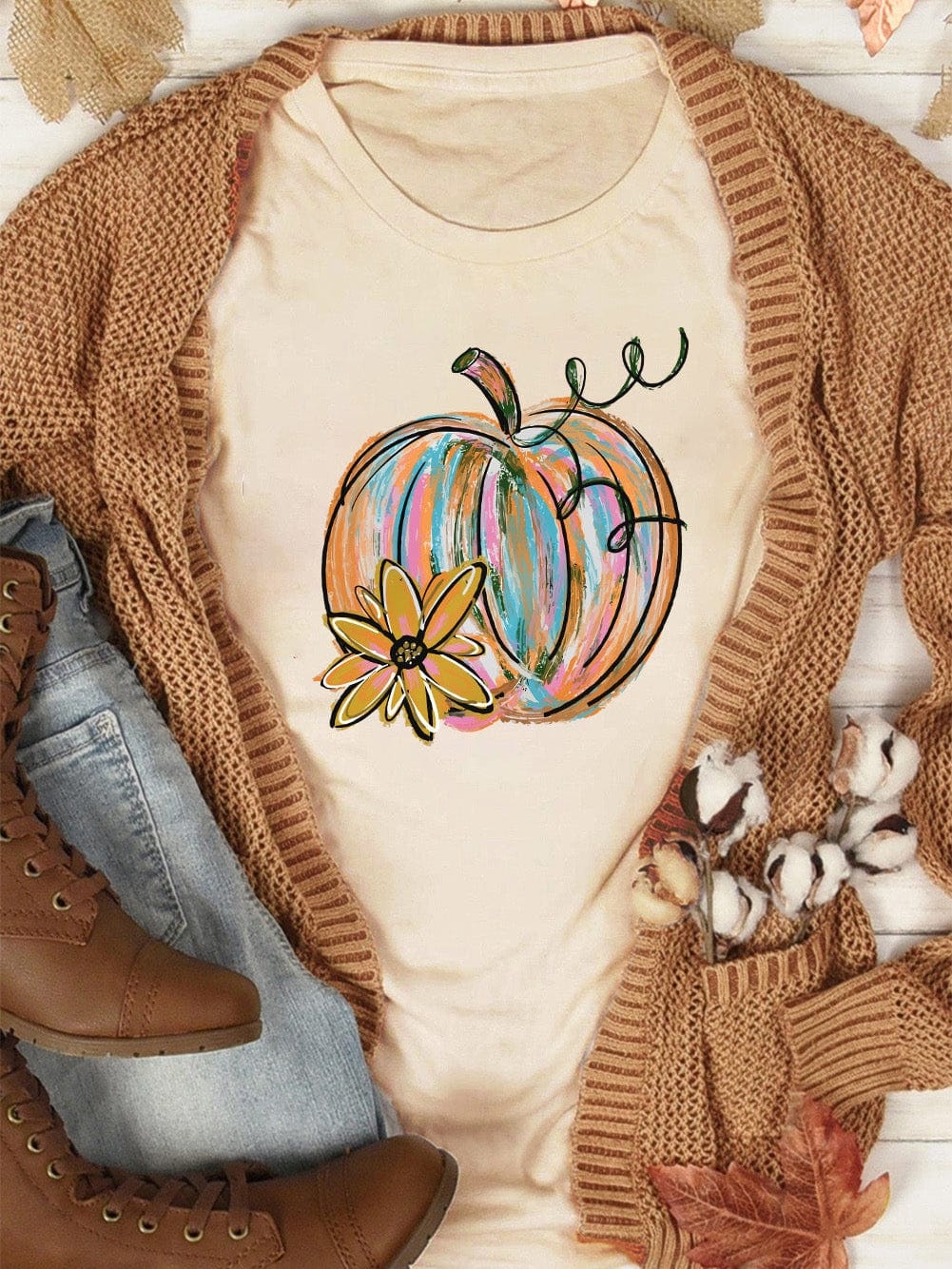 Khaki Pumpkin Bloom Graphic Tee