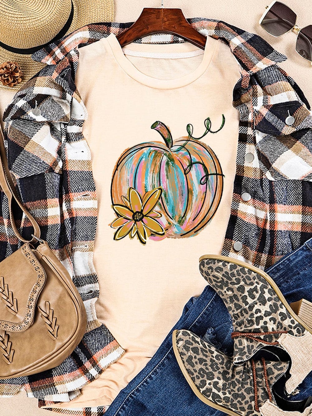 Khaki Pumpkin Bloom Graphic Tee