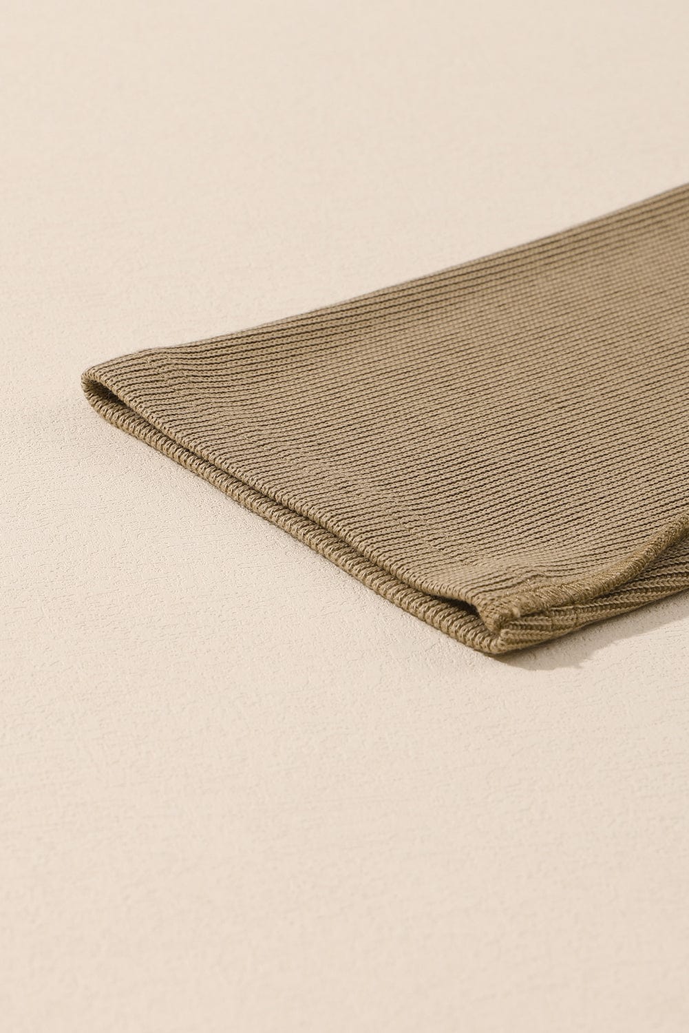 Khaki Ribbed Texture Lounge Set with Exposed Seams