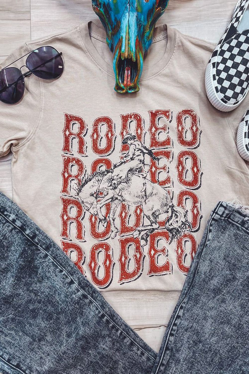 Khaki RODEO Western Graphic Crew Neck Tee with Vintage Touch