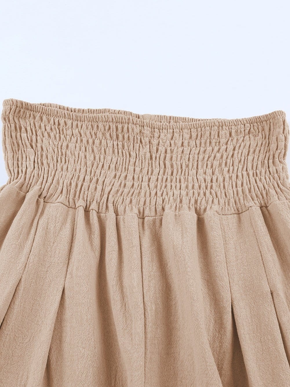 Khaki Shirred High Waist Wide Leg Pants