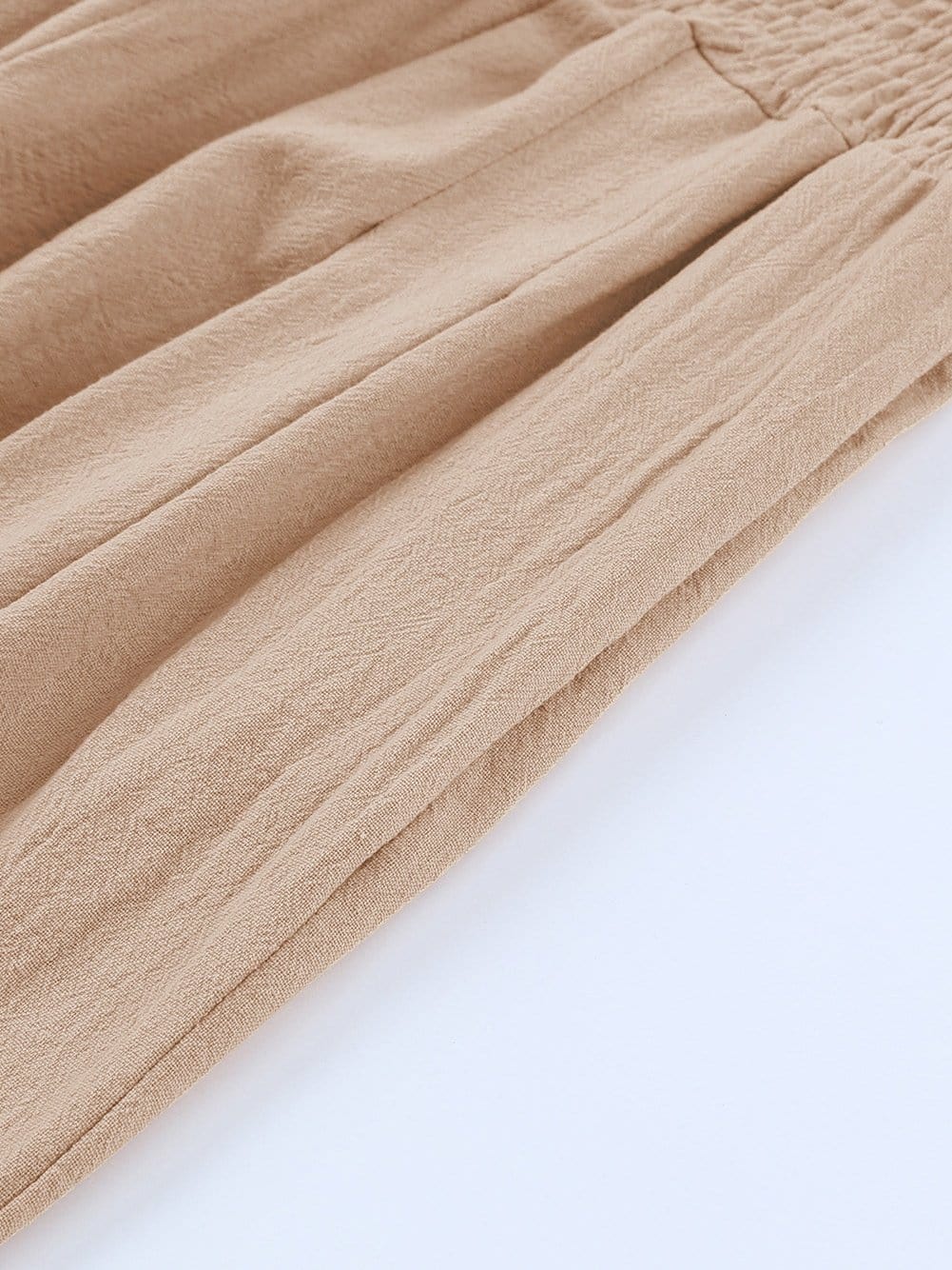 Khaki Shirred High Waist Wide Leg Pants