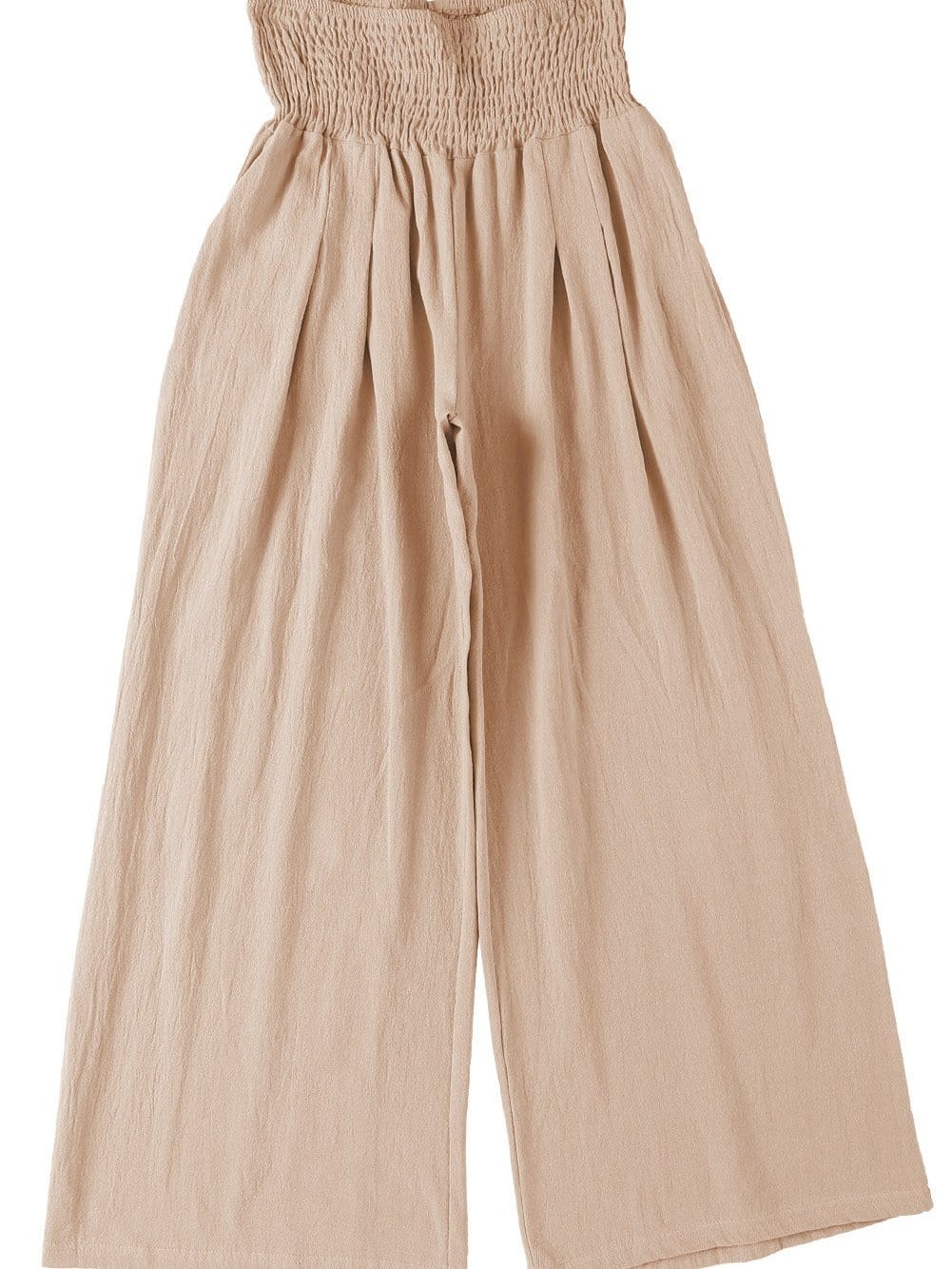 Khaki Shirred High Waist Wide Leg Pants