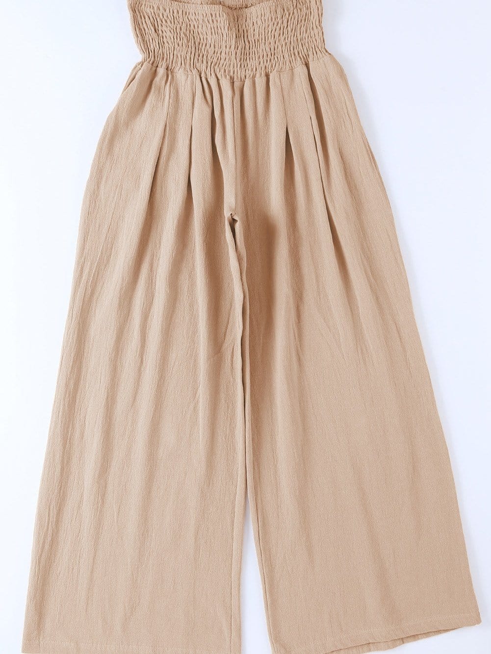Khaki Shirred High Waist Wide Leg Pants