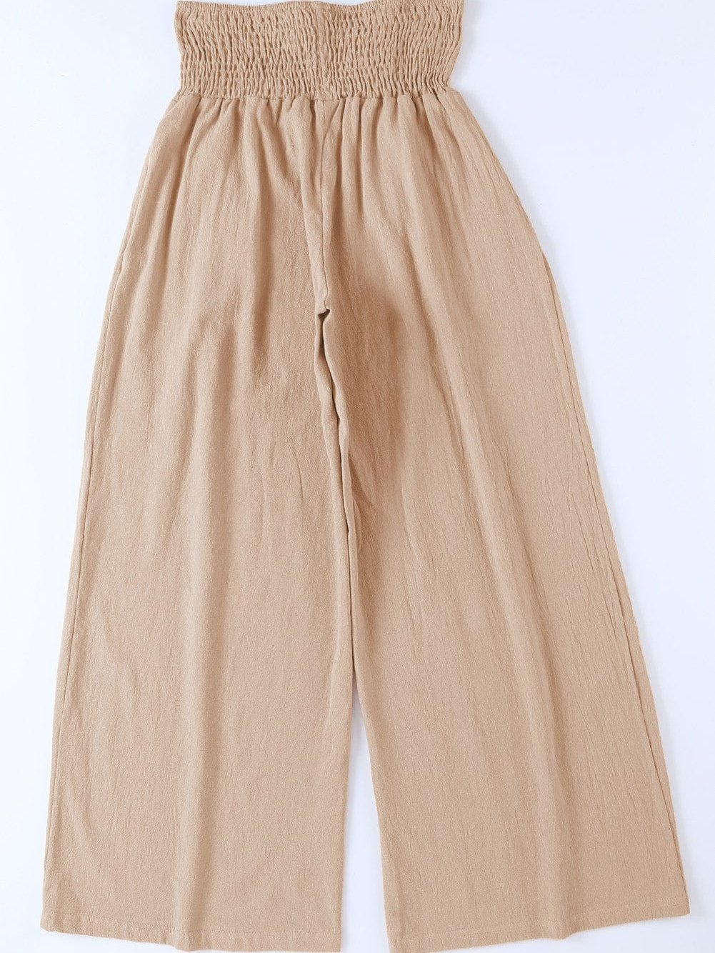 Khaki Smocked Wide Waistband High Waist Wide Leg Pants