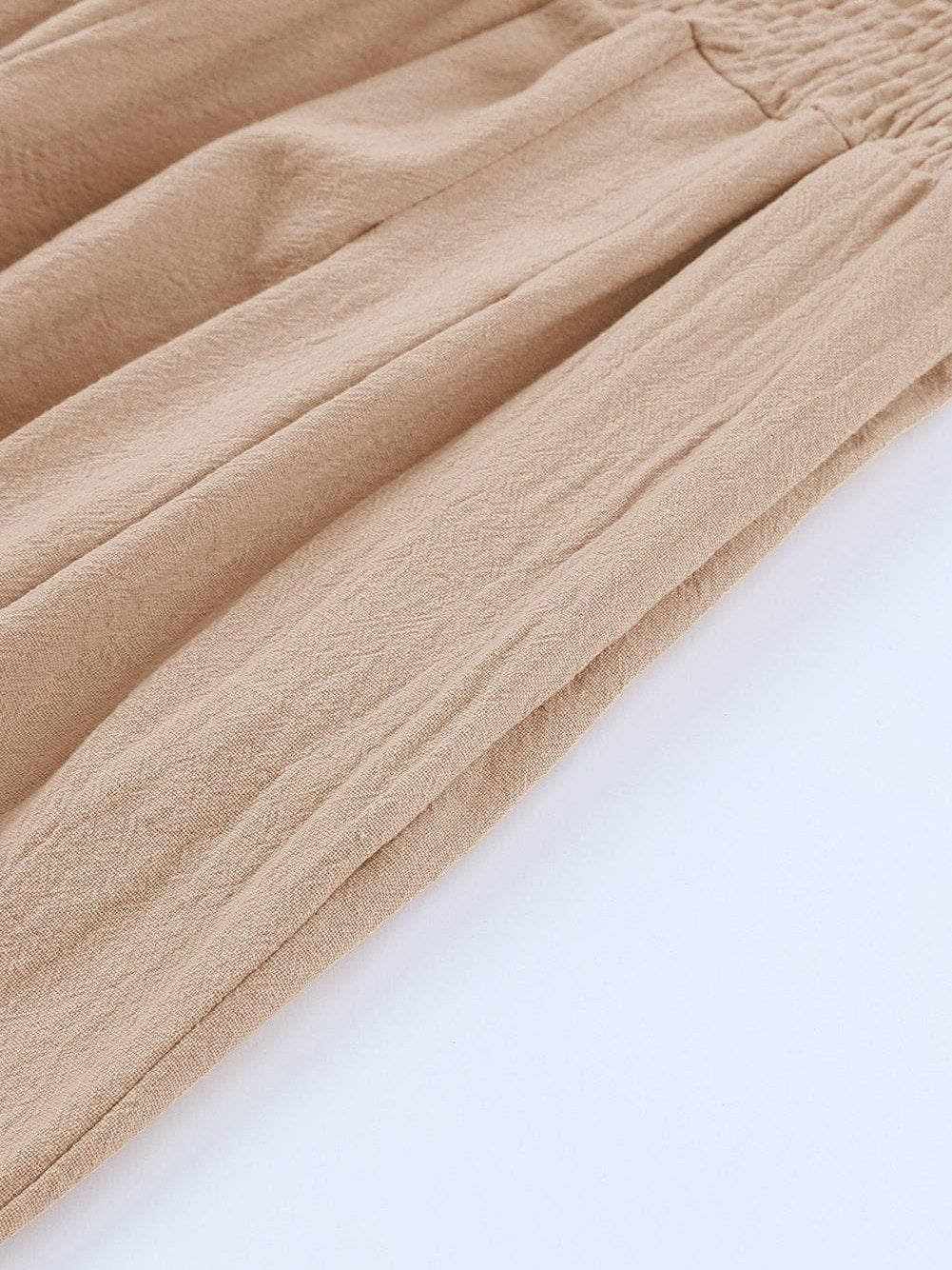 Khaki Smocked Wide Waistband High Waist Wide Leg Pants