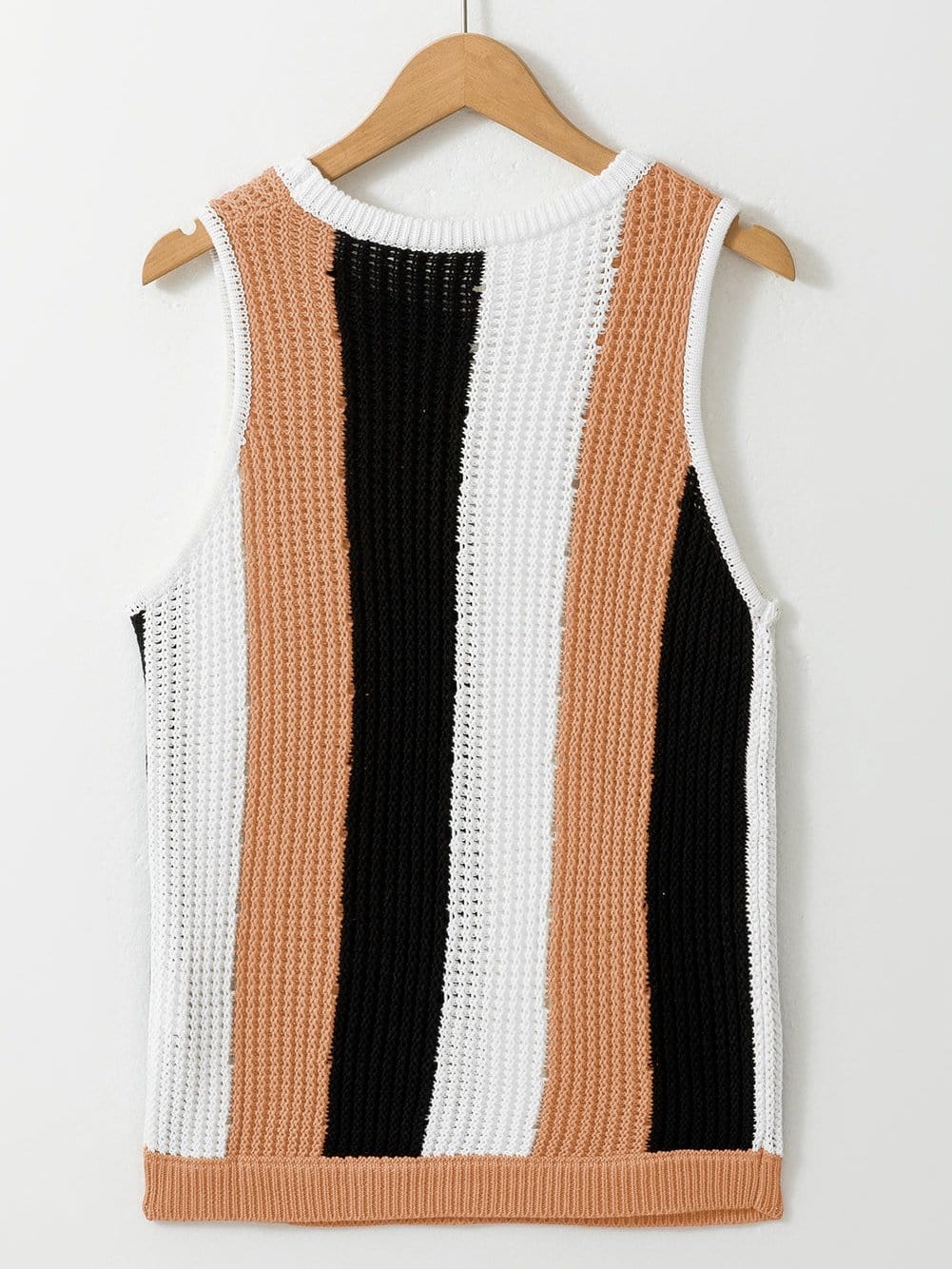 Khaki Striped Colorblock Knit Sleeveless Sweater Vest
