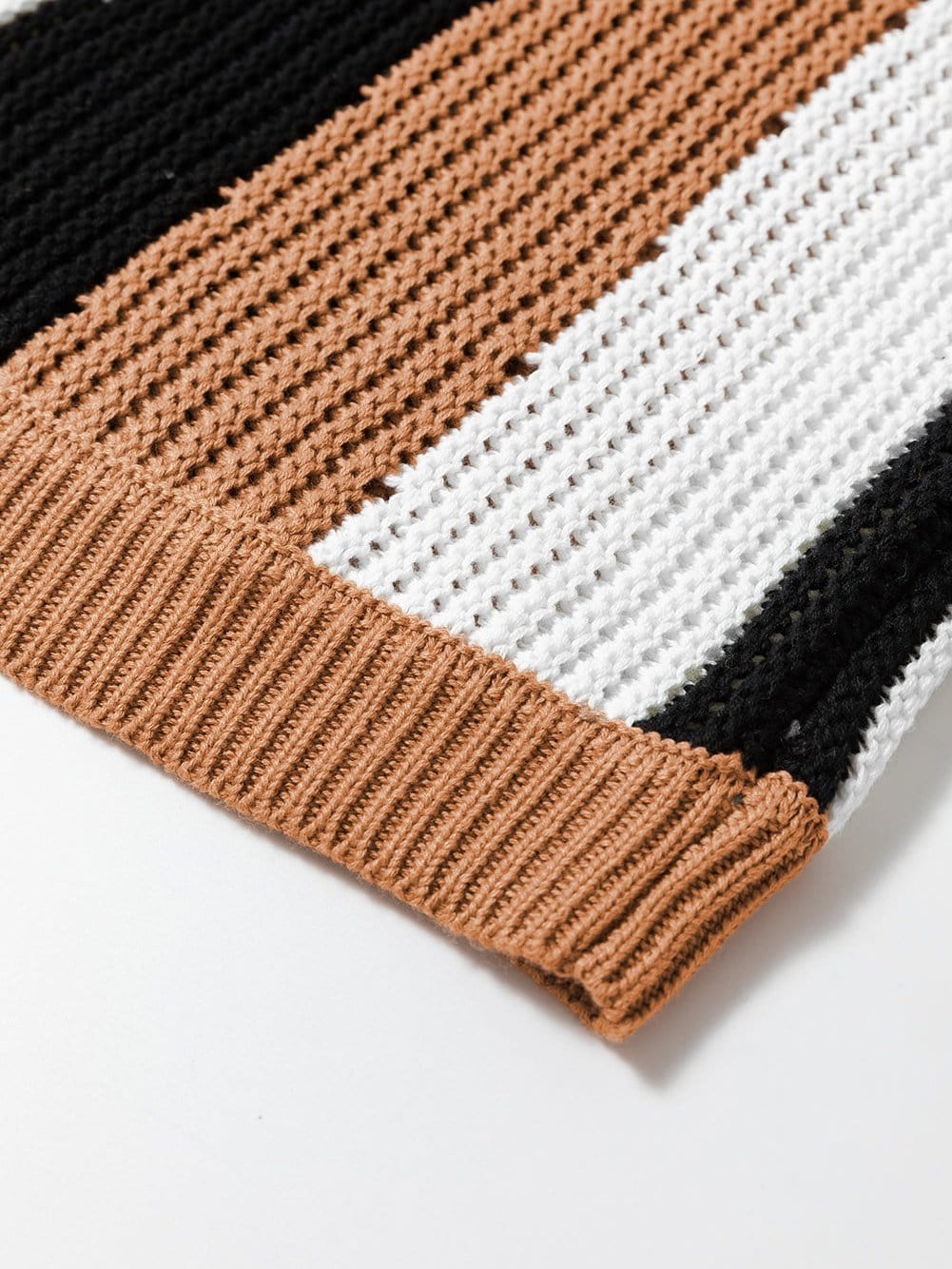 Khaki Striped Colorblock Knit Sleeveless Sweater Vest