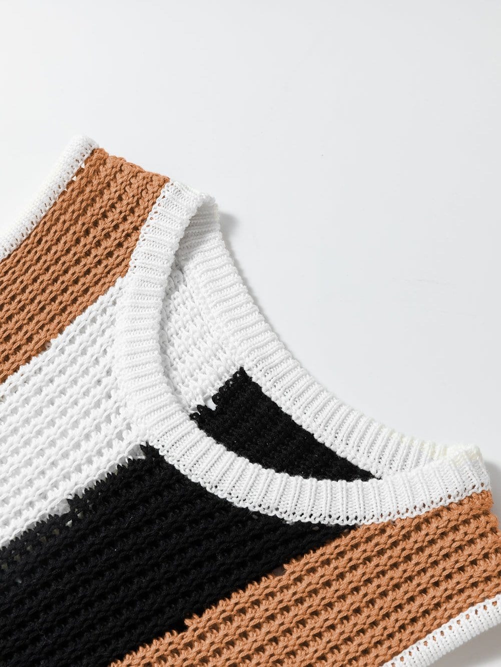 Khaki Striped Colorblock Knit Sleeveless Sweater Vest